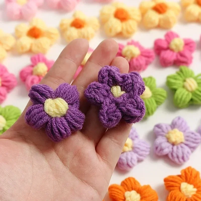 Hand-Knitted Colorful Floral Applique Patches