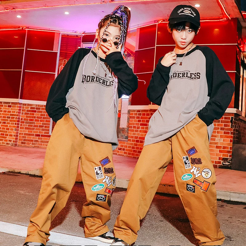 

Новинка, футболка с длинным рукавом и штаны, детская крутая одежда в стиле хип-хоп, костюм для джазовых танцев для девочек и мальчиков, одежда для уличного танца, Рейв, SL7705