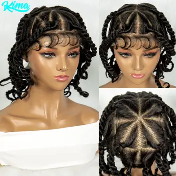 Handmade Bantu Braided Wigs Synthetic Full Lace Braided Lace Wig with Baby Hair Lace Frontal Knotless Braids Wigs for Women