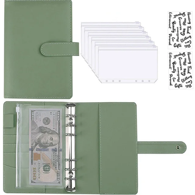 Premium A6 PU Leather Budget Binder with Cash Envelopes and Bill Organizer