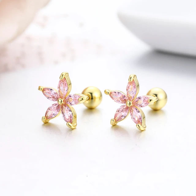 Pearl and CZ Flower Baby and Toddler Earrings in 18K Gold with Safety Screw  Backs