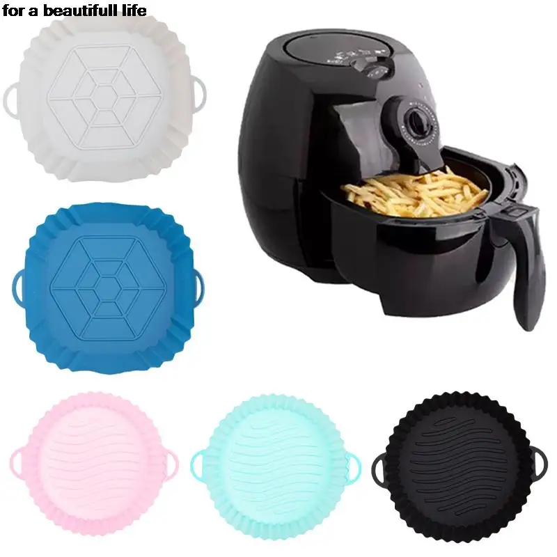 

1PC Silicone Air Fryer Basket Oven Mold Baking Tray Pizza Fried Chicken Basket Round Square Reusable Pan Liner Accessories