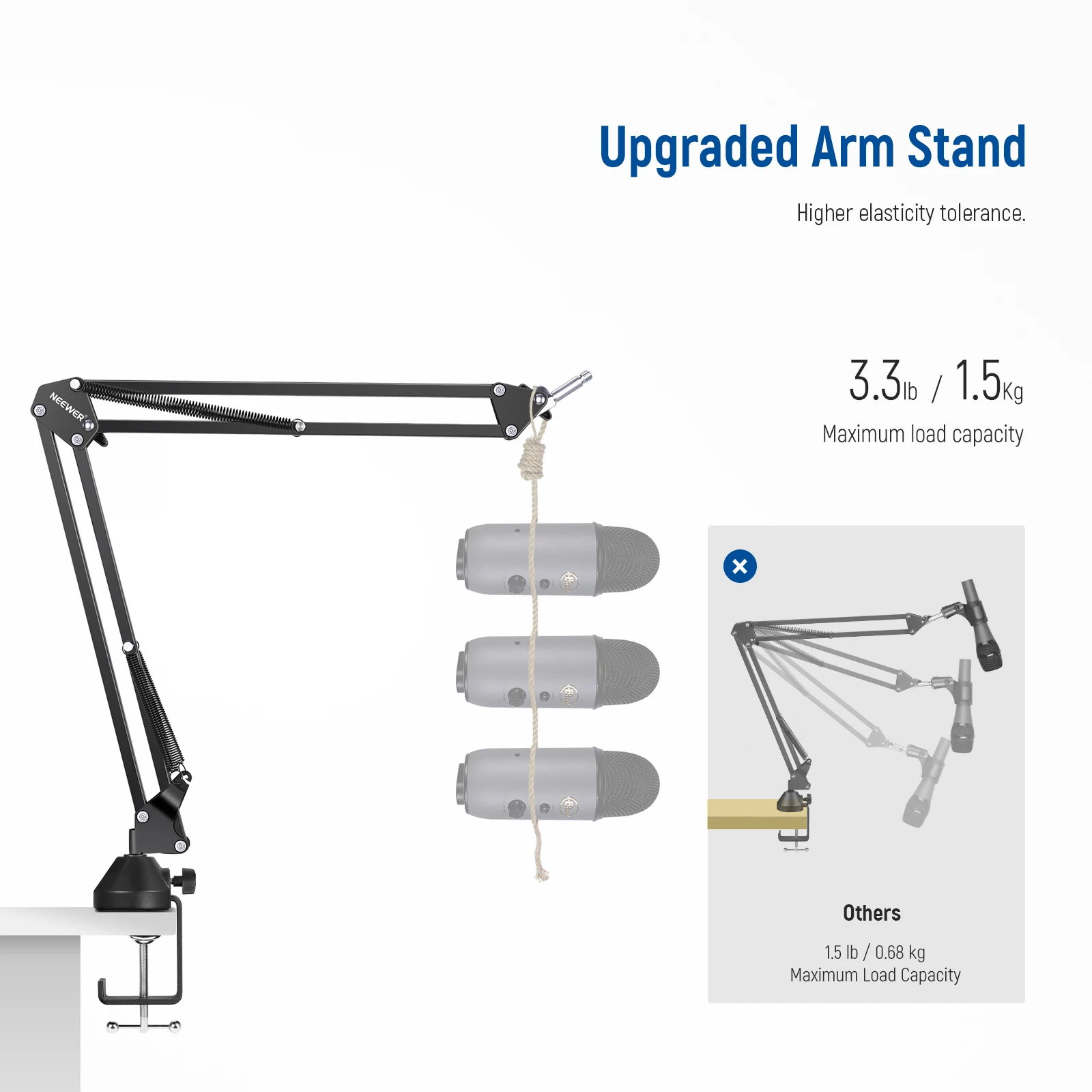 Desktop Microphone Hanging Adjustable Boom Scissor Arm, with 3/8” to 5/8” Screw