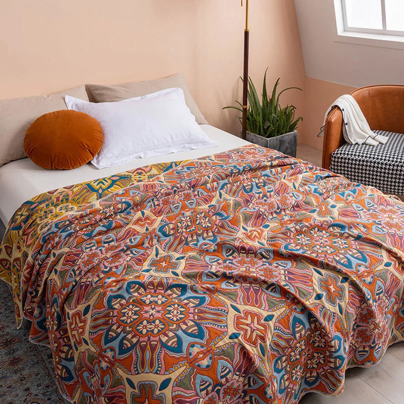 

Cartoon Pattern Summer Blanket Lace Edge Air-conditioning Quilt Soft Cotton Gauze Blanket Adults Children Towel Quilt