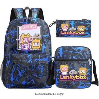 Zaino per bambini 3 pezzi Set Lankybox Mochila ragazzi ragazze Anime borse da scuola uomo donna zaino da viaggio adolescenti zaino regalo Mochila
