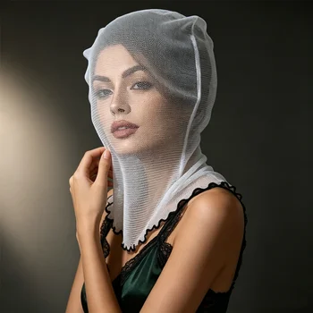 Maschera in Pizzo Bianco, Copricapo Integrale Trasparente e Traspirante, Velo per Ballo in Maschera, Maschera Hanfu, Eventi Cosplay, Feste