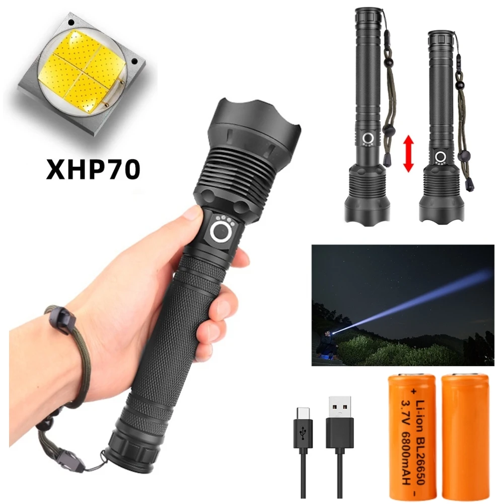 

Фонарик XHP70 светодиодный с USB-зарядкой, 3 режима, 2000 лм