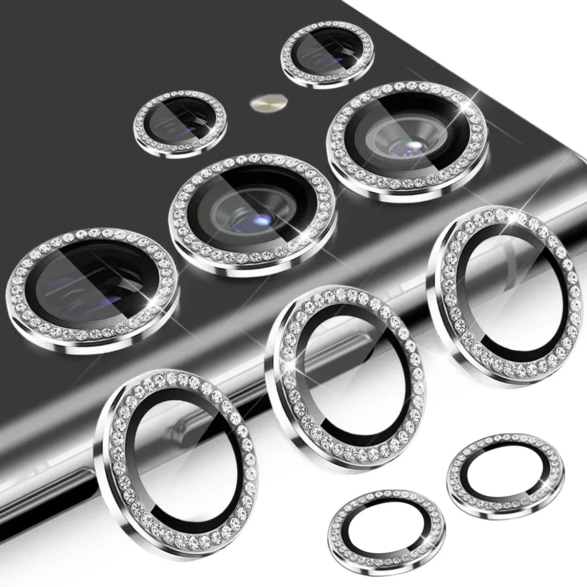 Dazzling Diamond Alloy Ring Camera Case & Lens Screen Protector