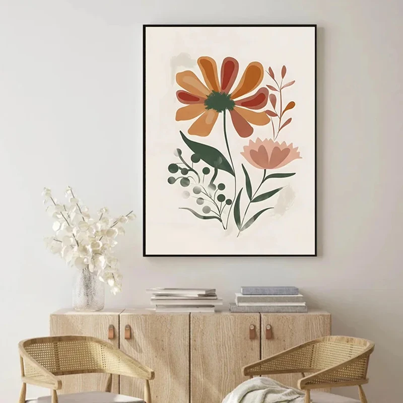1pc frameless canvas Minimalist Neutral Floral Art Retro Posters Modern Bohemian Prints Wall Art Picture Living Room Home 3