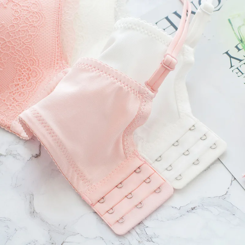 Roseheart New Women Fashion Pink Black Sexy Lingerie Lace Bow Bras Wireless Straps Bralette Cotton Panties Push Up Bra Sets