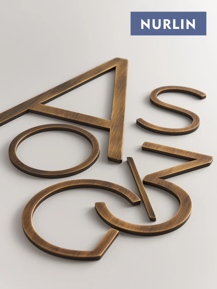 Nurlin-antique Solid Brass Personalizado Bronze Velho 3d Sinal de Carta Numérica Casa Empresa Parque Assinatura Flutuante Presente
