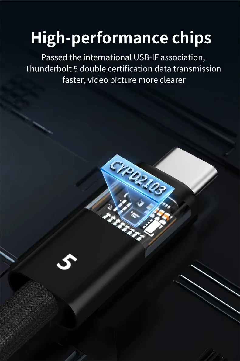 Premium Thunderbolt 5 USB-C Fast Charging Cable - 240W Power, 80Gbps Data Transfer, 16K Video Support