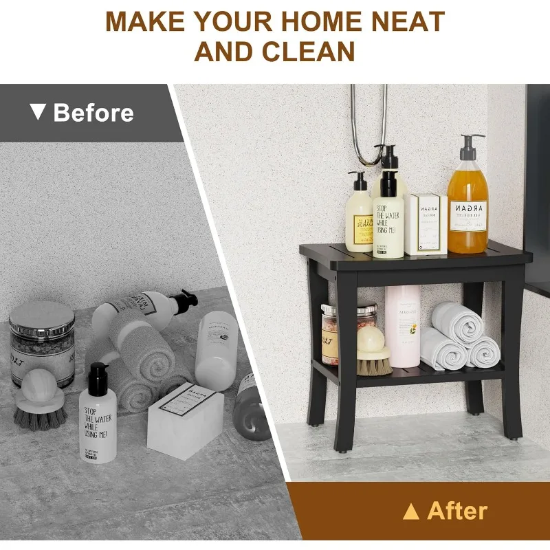 Bamboo Black Shower Bench Stool Shower Chair Seat Adult Women Her Sister Aunt Wife Hustband Lady Auntie Titi Bestie 5