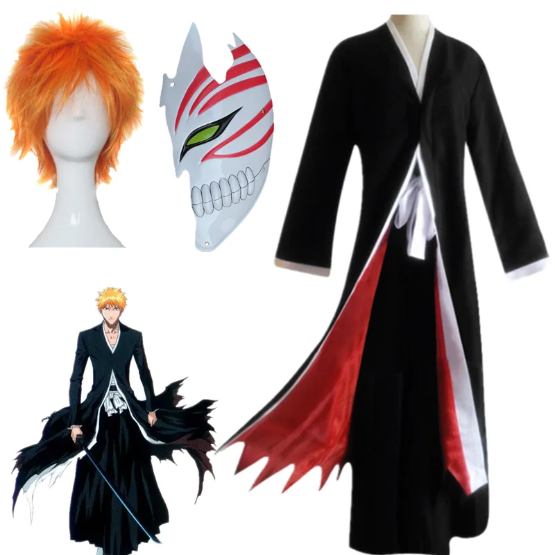 Disfraz de Anime Bleach Kurosaki Ichigo, Kimono negro, capa, pantalones,  uniforme, ropa de Halloween y Navidad| | - AliExpress