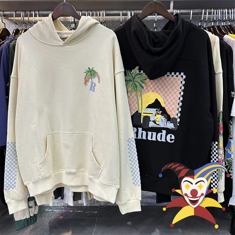 

2023fw Rhude Coconut Tree Racing Terry Moonlight Hoodie Men Women Oversize Sweatshirts