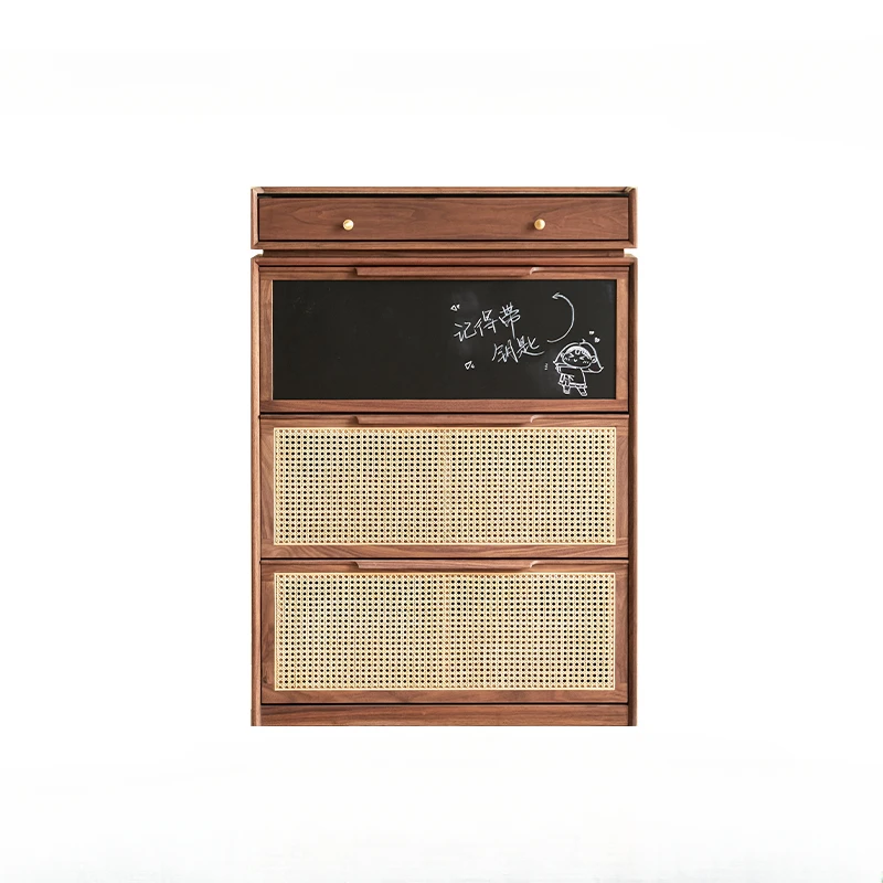 

Nordic shoe cabinet, household entrance door, ultra-thin storage cabinet, solid wood flip bucket, rattan woven porch cabinet
