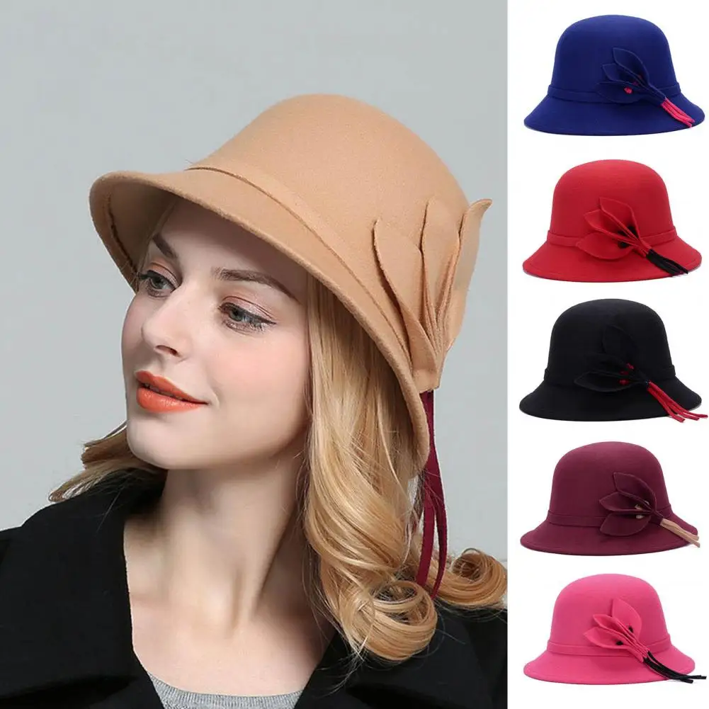 

Autumn British Style Women Hat Faux Wool Vintage Felt Bowler Women Caps