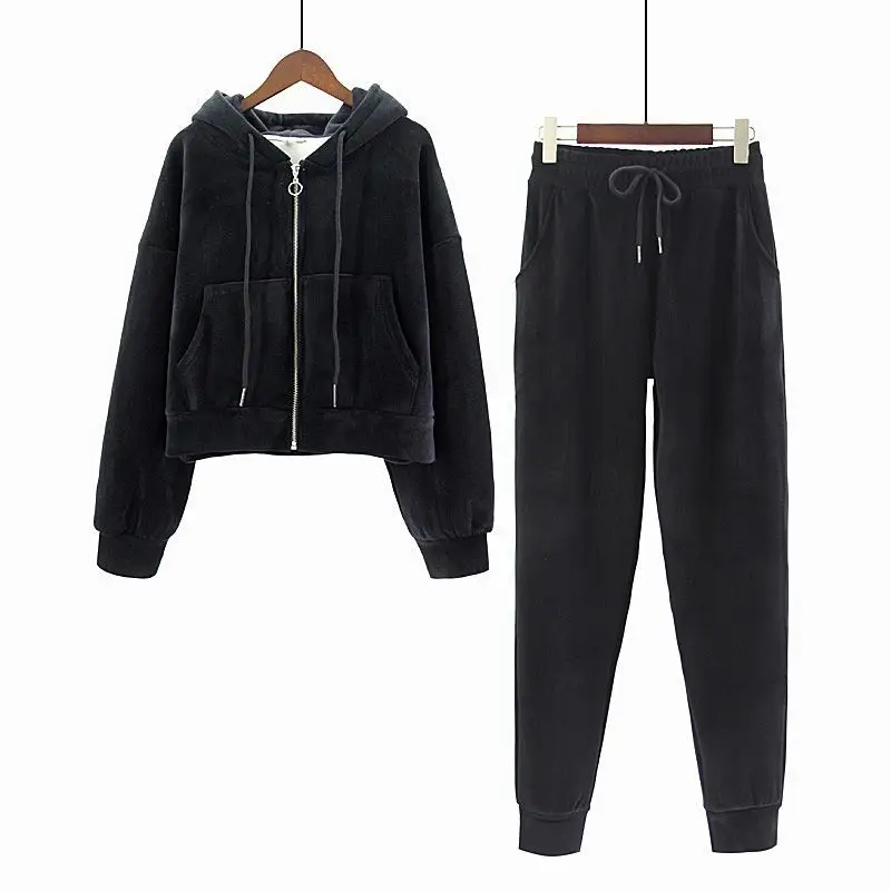 

Fashion Velvet 2pcs Suit Women's Autumn and Winter Warm Long-sleeved Thick Sportswear Two-piece Set for Women 2023 New Suit
