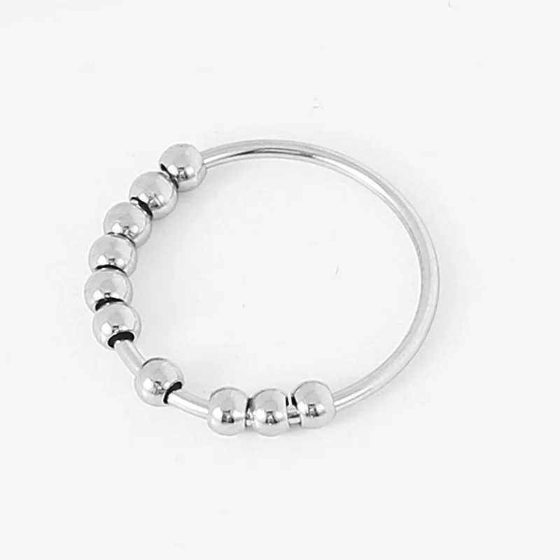 Stainless Steel Ring Finger Ring Fidget Spinner Ring Anti Stress Anxiety Stainless Steel Beads Ring Fidget Rotate Freely Spinner Toy for Girl Women