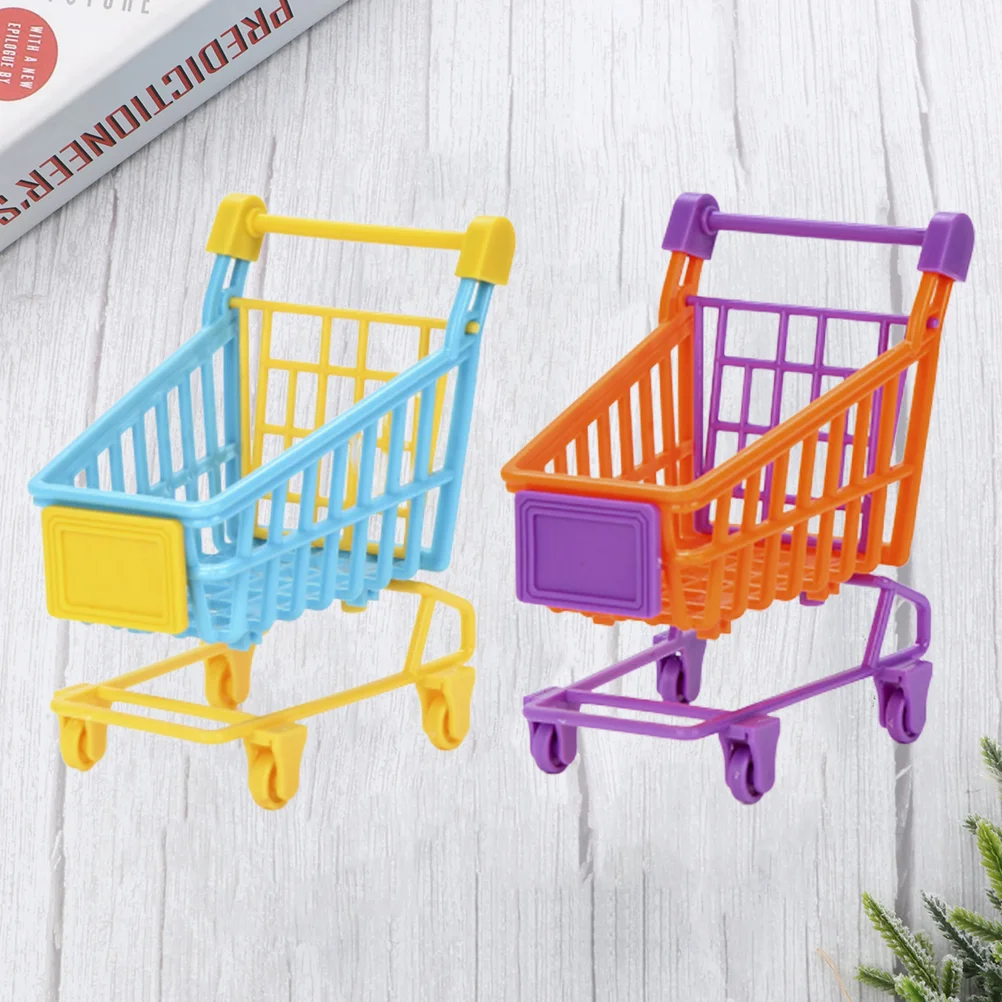 

2 Pcs PVC Simulation Trolley Mini Shopping Cart Toy Kids Stuffs Dolls Storage Rack for Kids Toddlers Playing (Random Color)