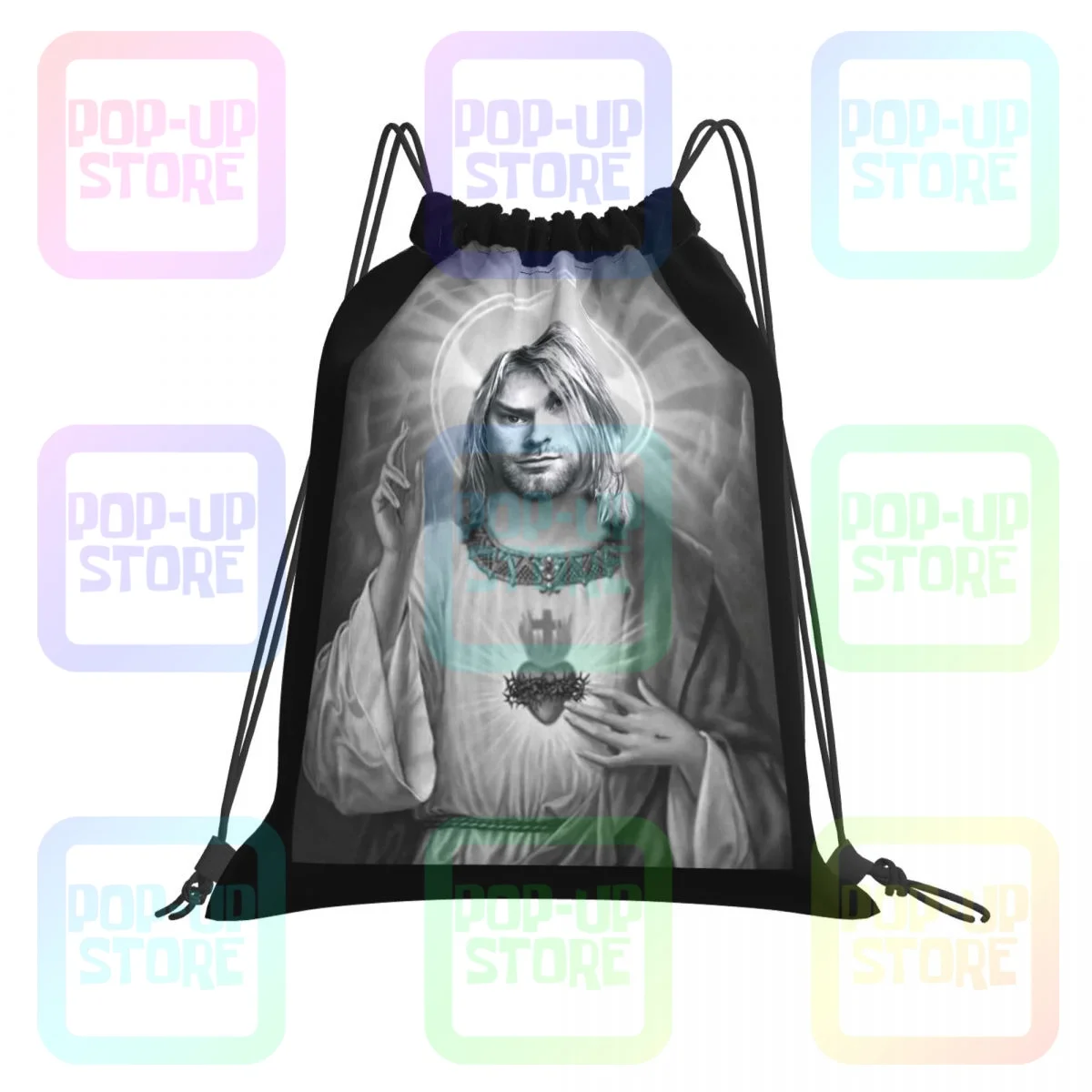Kurt Cobain Saviour Saint Printblack S Hommetumblr Drawstring Bags Gym Bag Vintage Portable Shopping Clothes Backpacks |