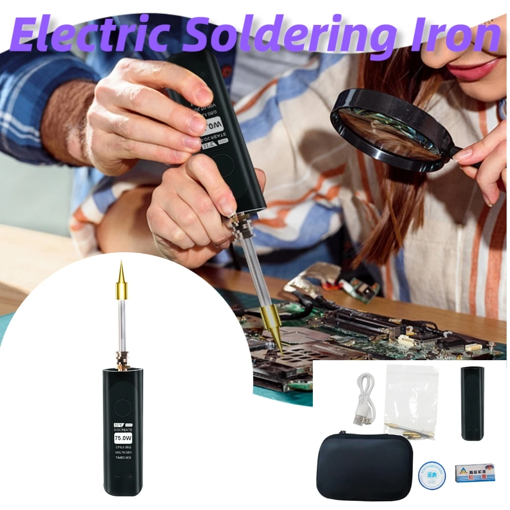 

75W Portable Electric Soldering Iron Kit Adjustable Temperature Electric Soldering Iron Battery 2500mAh Heat Pencil Tips