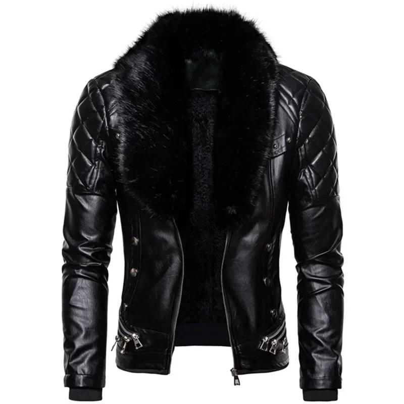 Men's Autumn Suede Collar Removable Slim Fit Men's Warm Pu Jacket Motorcycle Bomber Jacket Wool Leather EUR 2XL leather jackets men winter jacket