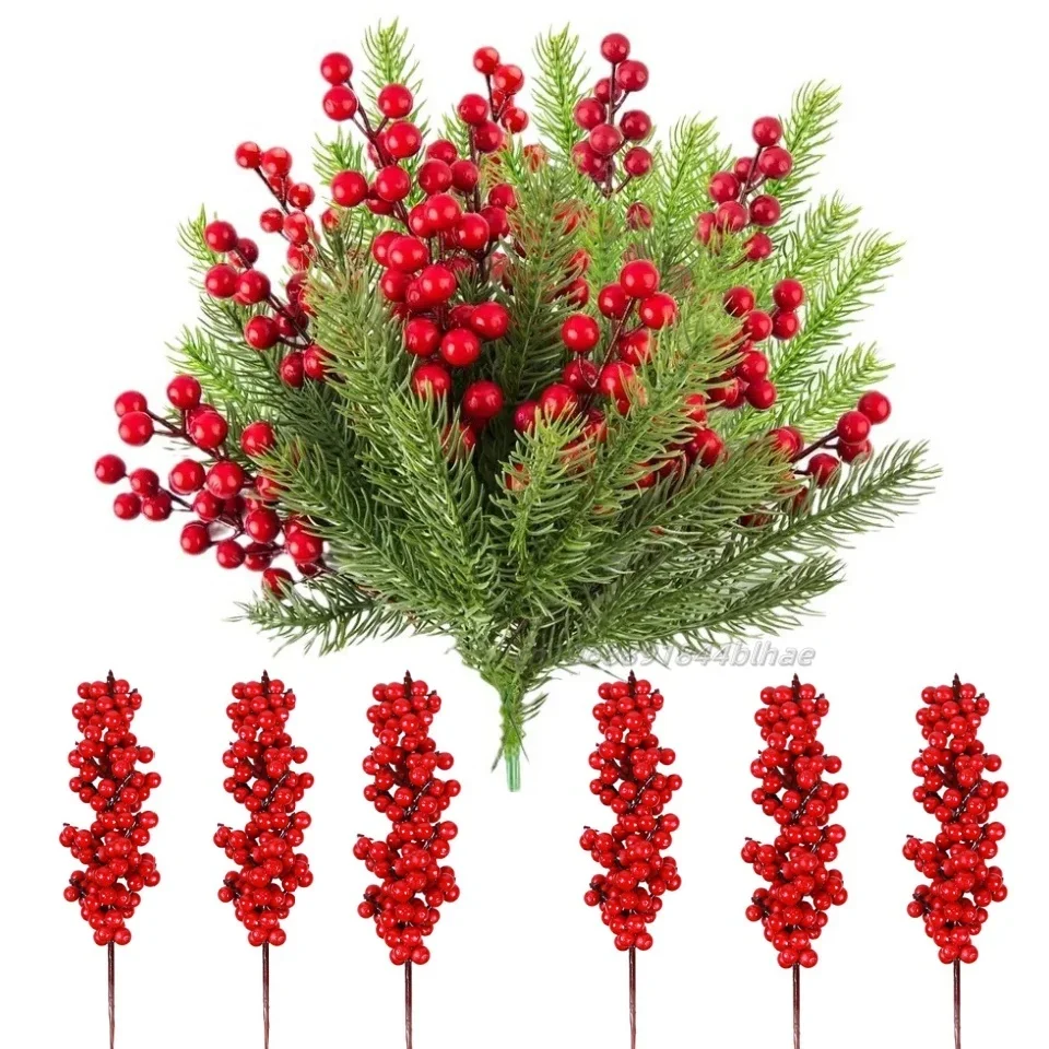 Artificial Berries Christmas Decoration Red Berry Branches for Xmas Tree Party Home Table Ornaments Red Fruit Wreath DIY Gift artificial plants,artificial flowers,artificial fruits and vegetables,artificial holly berries