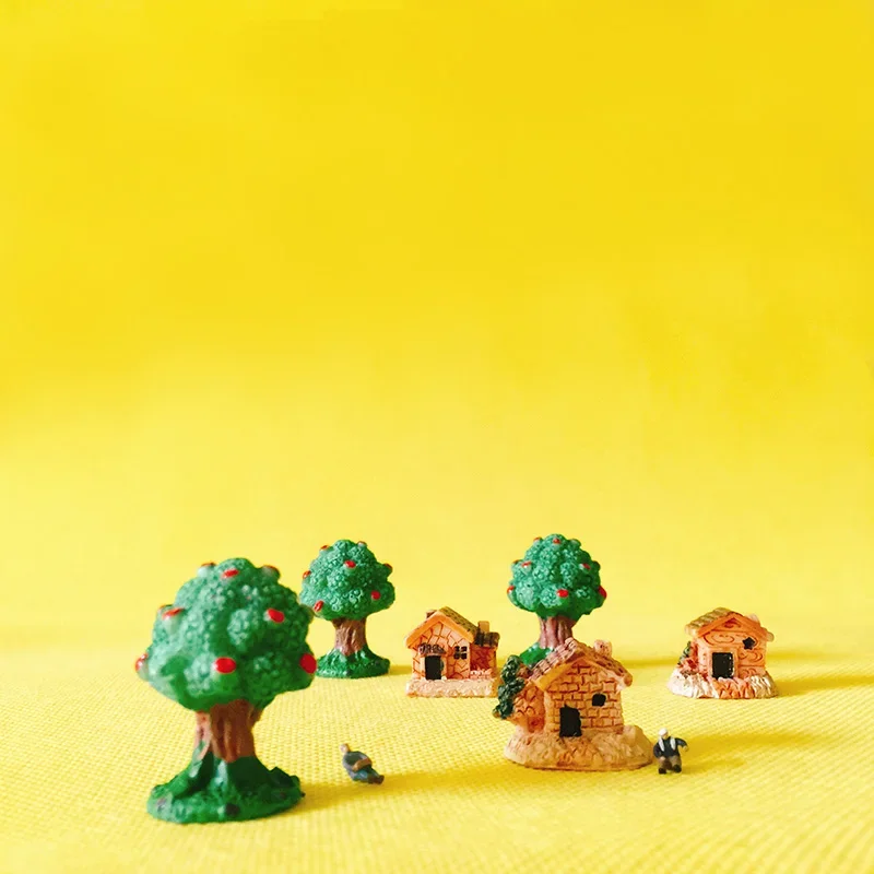 9 pcs Miniature House Trees Cottage Fairy Garden Gnome Moss Terrarium Home Decor Crafts Supplies For ornament crafts,miniature figurines,miniature ornament,miniature scenery material,miniature house kit,miniature tree ornament
