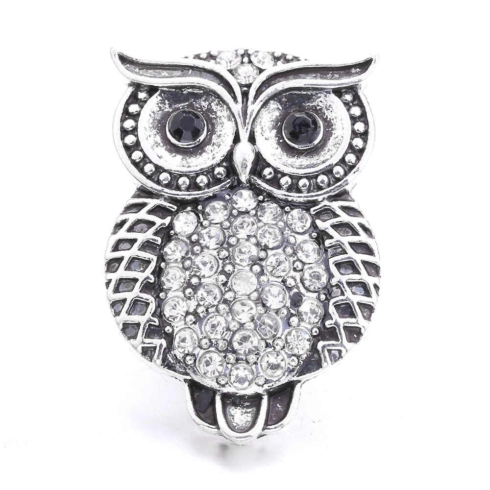 15pcs Rhinestone Owl 18mm Metal Snap Buttons Fit DIY Snap Button Bracelet Necklace Jewelry ACC