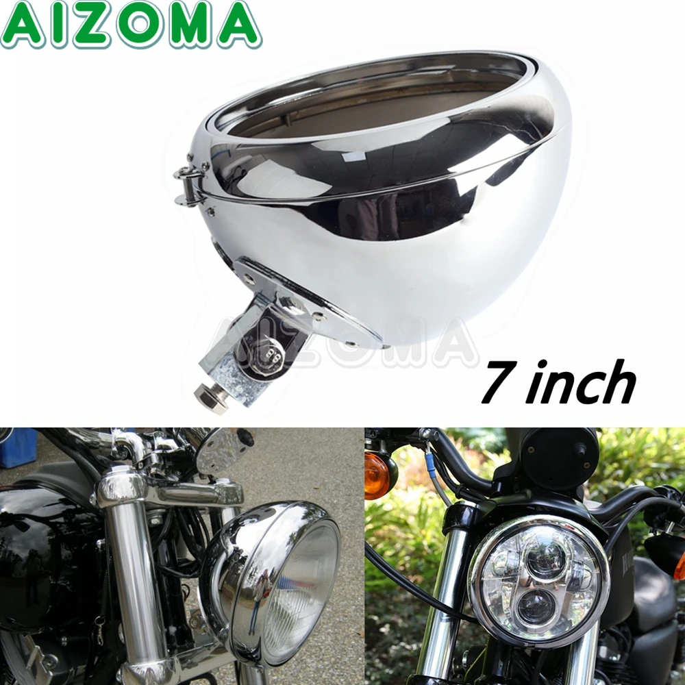 

Motorcycle Chrome 7 inch Headlight Housing Cover For Harley Heritage Fat Boy Softail Front Headlamp Bucket Shell Mount 1986-2014