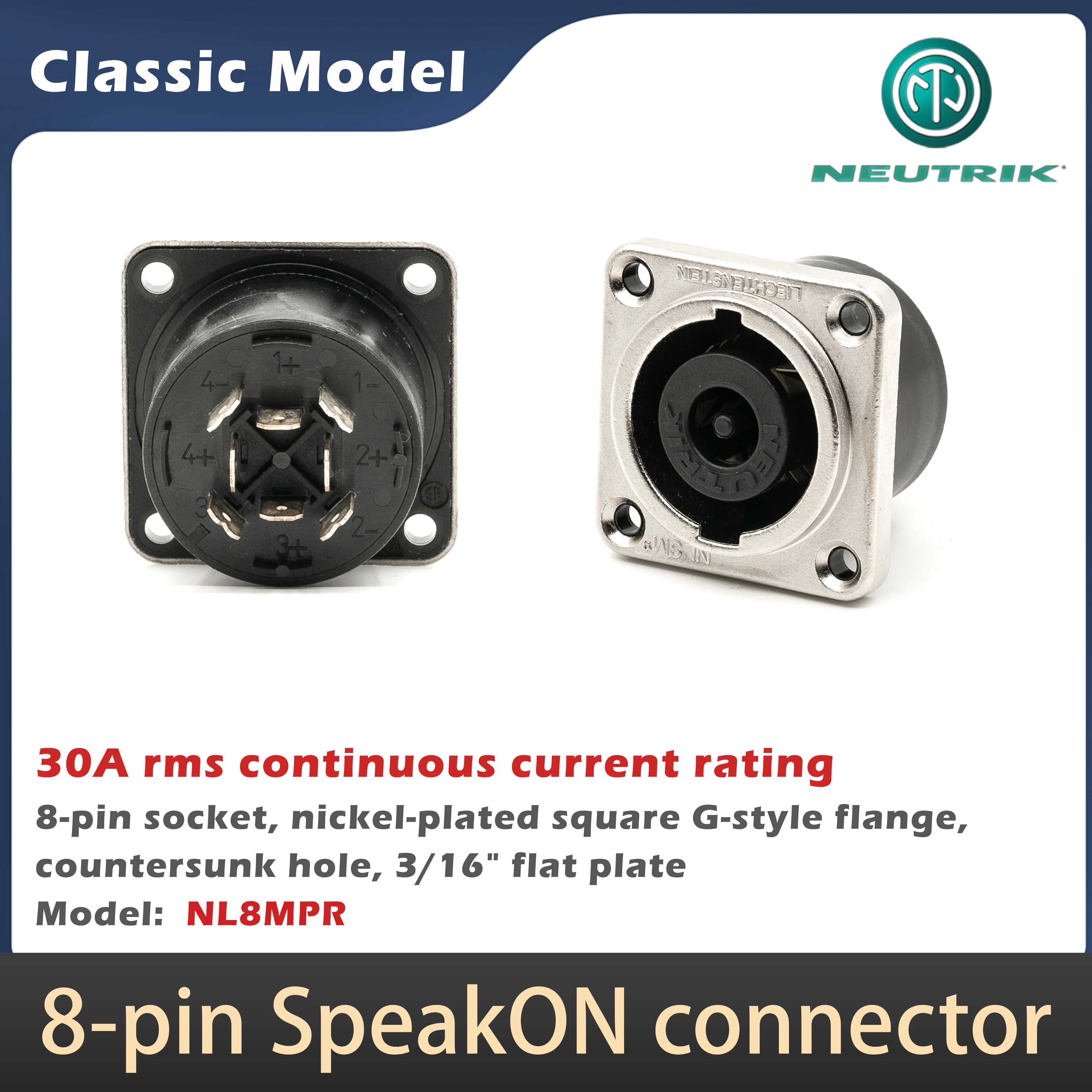 Create Idea NL8MPR – Connettore Speakon A Pannello 8 Poli Con Twist-Lock, Placcato Argento (2 Pezzi) - 3
