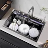 Black Kitchen Sink, Smart Waterfall Kitchen Sink  Drop in Kitchen Sink Workstation - 304 Stainless Steel Sink 4