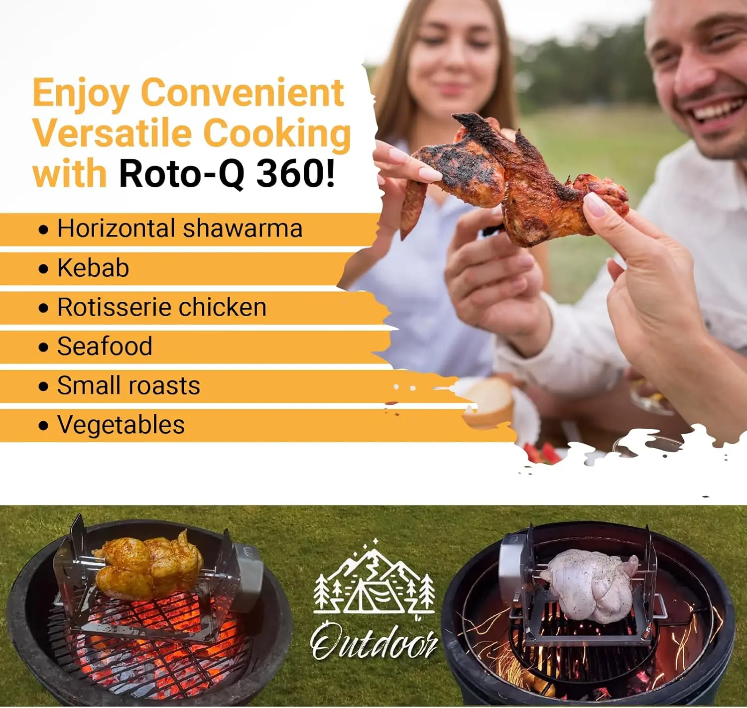 Rotisserie Kit for Grills, Ovens, Smokers - Stainless Steel - Non-Electric Spit Roaster - Gas/Charcoal BBQ 4
