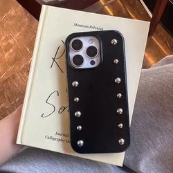 Advanced Black Leather Shock Proof Phone Cover with Stereoscopic Metal Rivets and Round Bead Design - iPhone 15 (Black)