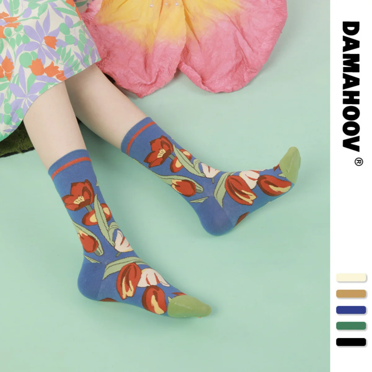 

DAMAHOOV Spring and Summer Ins New Products Fashion Trend Ins Wind Net Saffron Socks Cotton Mid-tube Couple Comfortable Socks