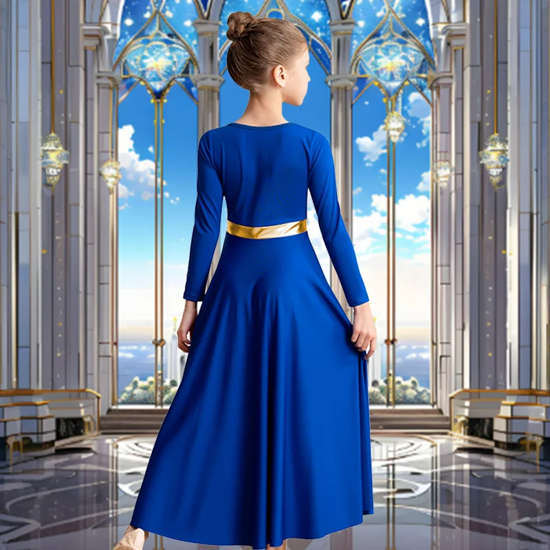 Praise Dresses For Sale Women's Praise Dance Dress Full-Length Liturgical Worship Costume With Gold Waist Panels Praise Dresses For Sale Women's Praise Dance Dress Full-Length Liturgical Worship Costume With Gold Waist Panels