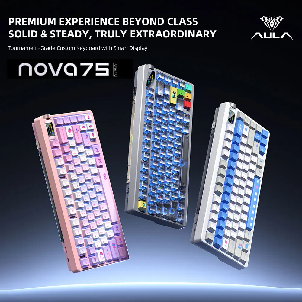AULA NOVA75 무선 기계식 키보드 트라이 모드 BT 2.4G 핫스왑 커스터마이징 스마트 스크린 노브 포함 게이밍 사무용 PC 선물용