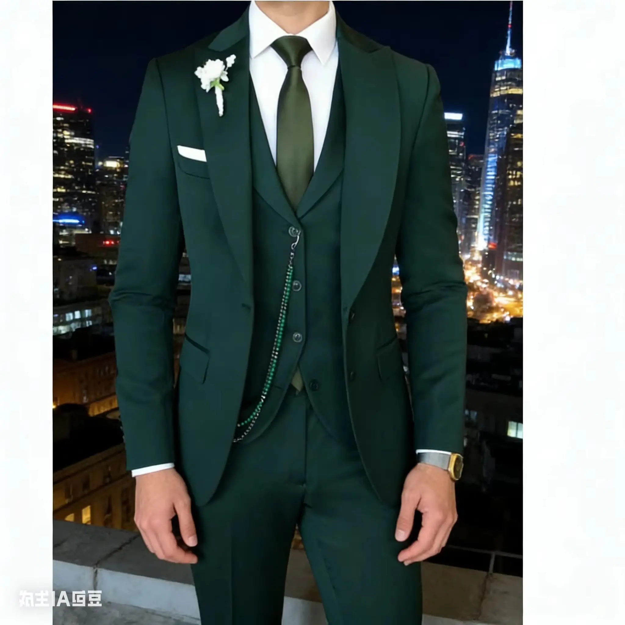 Green Men wedding Suits Set Slim Fit Business Groom Peaked Lapel Tuxedos For Formal Wedding Suits 3pic (Blazer+Vest+Pants)