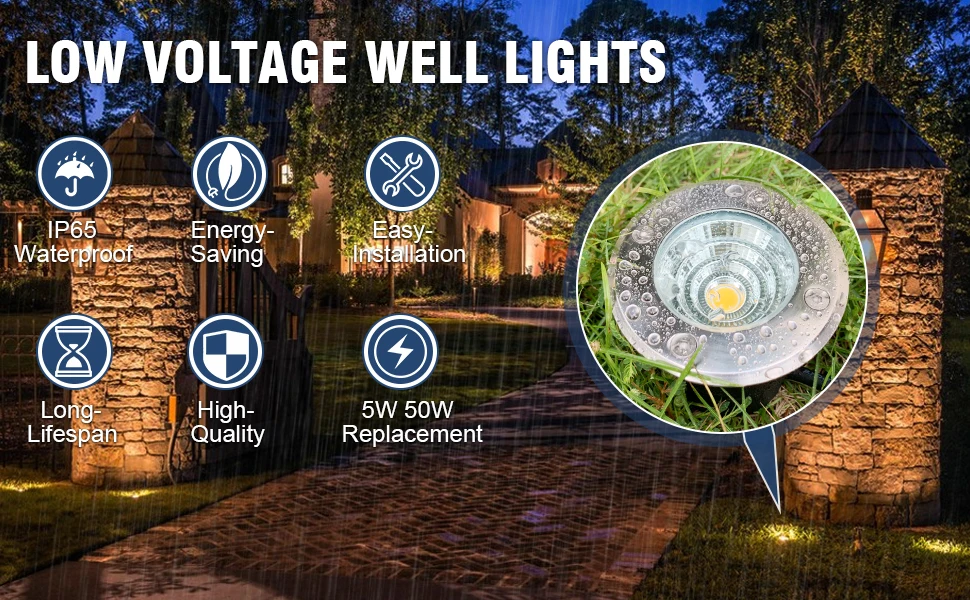Description Picture 2 of item4PACK LED Landscape Lights Low Voltage Outdoor Well Lights 12V 24V 5W 3000K Warm White Waterproof In Ground for Pathway Garden