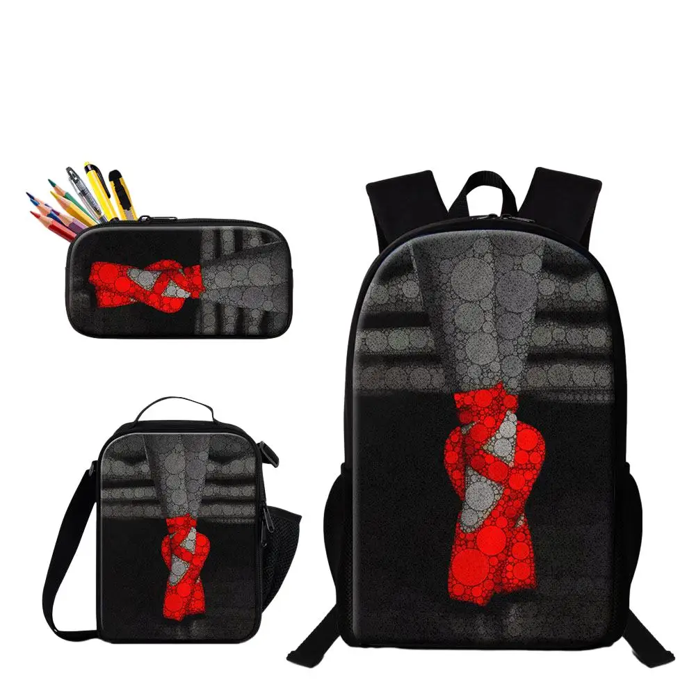 3PCS Set School Bag With Food Lunchbox Pencil Case Ballet Print Large Capacity Backpack For Girls Women Cute Travel Shoulder Bag
