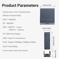 15 in 1 USB-C Docking Station 4K HD Vertical Hub with Triple Monitor ,RJ45 1000M,USB 3.0/2.0,PD 3.0,SD/TF,Audio 3.5 for Mac Pro 2
