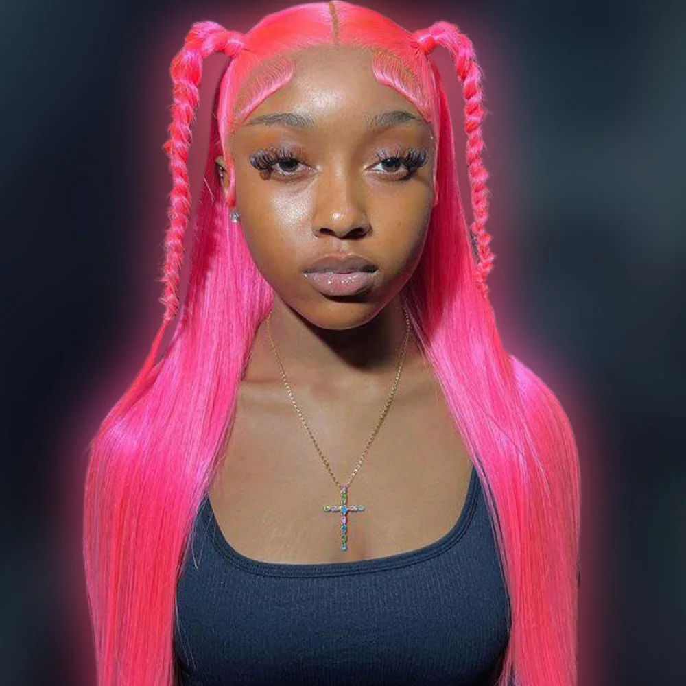 

FITU Pink Transparent 13x6 13x4 Lace Frontal Human Hair Wig 613 Colored Plucked With Baby Hair 5x5 Lace Closure Wig