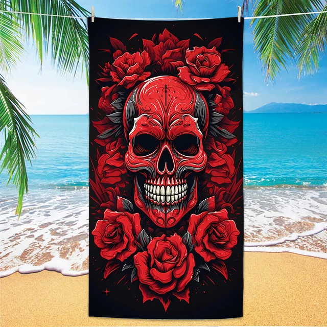 Skull Pattern Beach Towel, Digital Printing Thin Quick-Dry Anti-Sand Microfiber Lightweight for Swim, Yoga, Travel, Gym, Gift 2