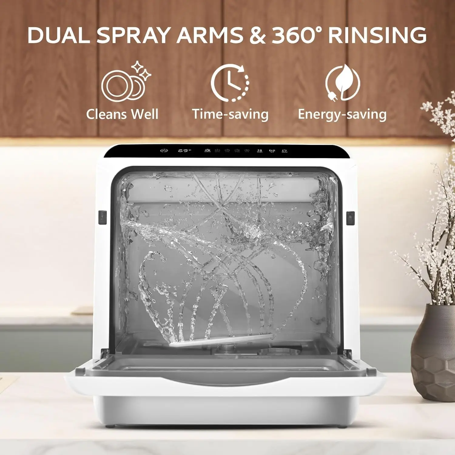 Mini Portable Dishwasher Countertop Compact Dishwashers, Tabletop Small Dishwasher with 5L Built-in Water Tank with 6 Modes 3