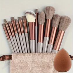 13 - Piece Premium Makeup Brush Set - Soft and Fluffy Beauty Tools (Brown with bag)