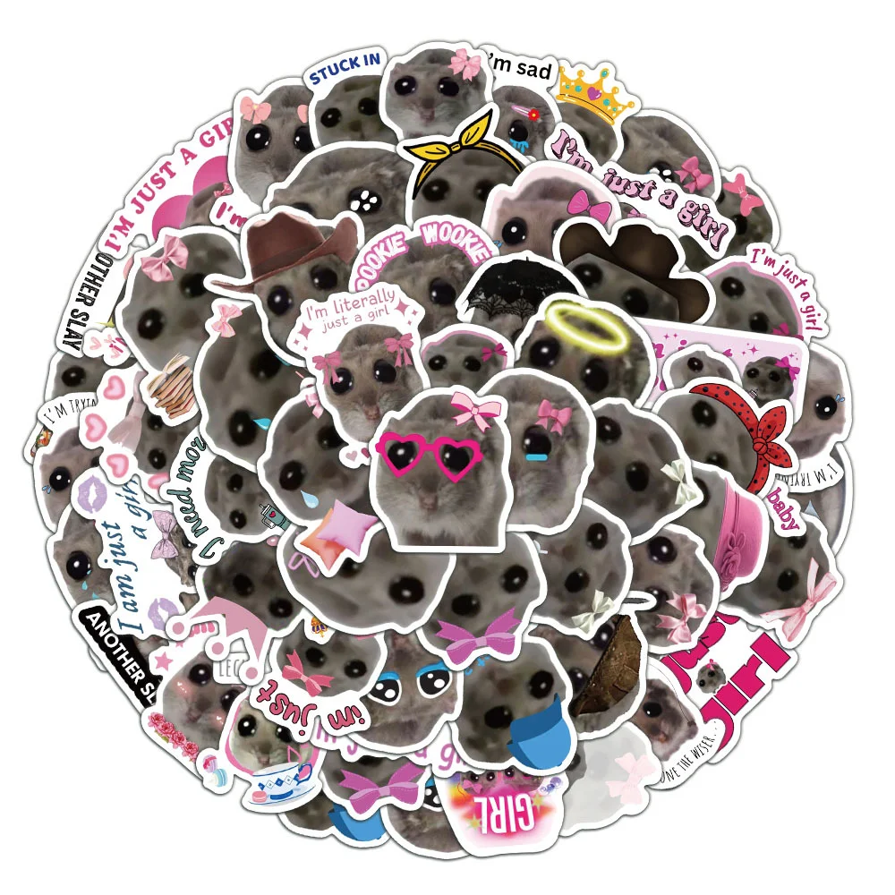 56pcs Cute Sad Hamster Meme Stickers - Adorable Graffiti Waterproof Stickers