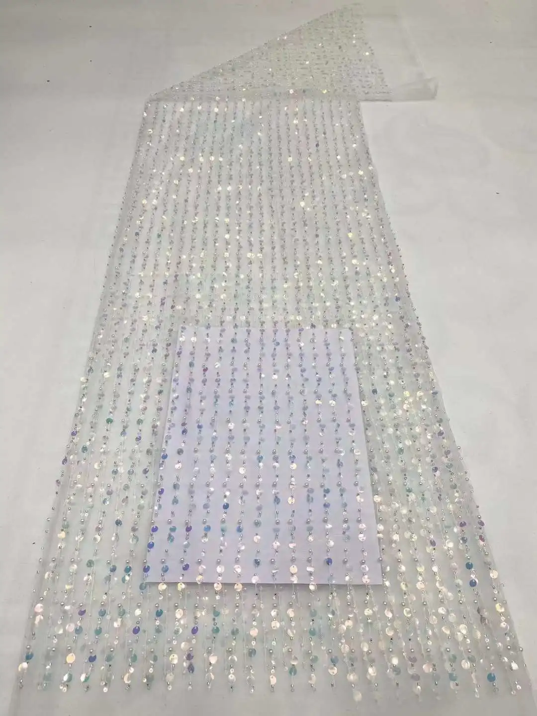

White African Lace Fabric 5 Yards 2023 High Quality Sequins Beads Nigerian Lace Fabric Material Luxury Fabrics For Wedding Dress