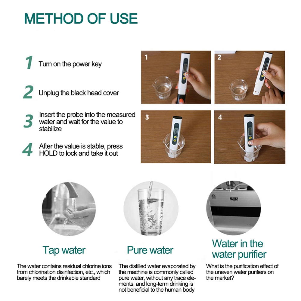 Testeur numérique de qualité de l'eau TDS, contrôle de la pureté de l'eau,  mesure pour piscines, aquariums d'eau potable, 0-9990