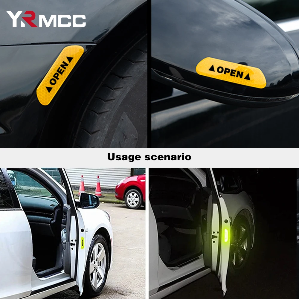 4PCS Reflective Car Door Sticker Safety Opening Warning Reflector Tape Decal Car Accessories Exterior Interior Reflector Sticker 2